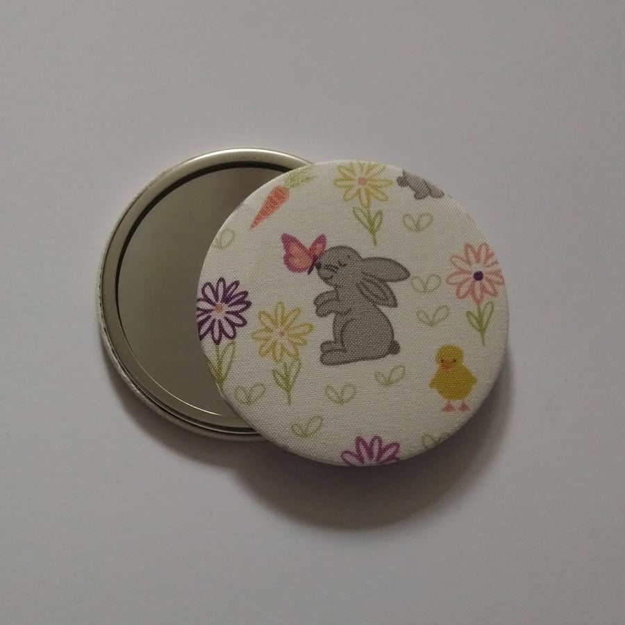 Rabbit Design Fabric Backed Pocket Mirror