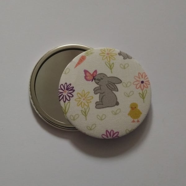Rabbit Design Fabric Backed Pocket Mirror