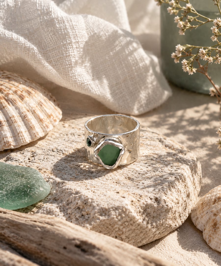 Ethical Silver Sea Glass Topaz Ring