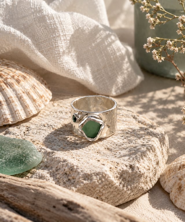 Ethical Silver Sea Glass Topaz Ring