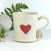 Large Red Heart -  White Cream Mug,  Ceramic Pottery Handmade Stoneware