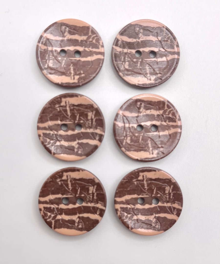 6 Natural Finish Buttons, 20mm Wide, Brown and Beige Variegated Stripes, by Dill