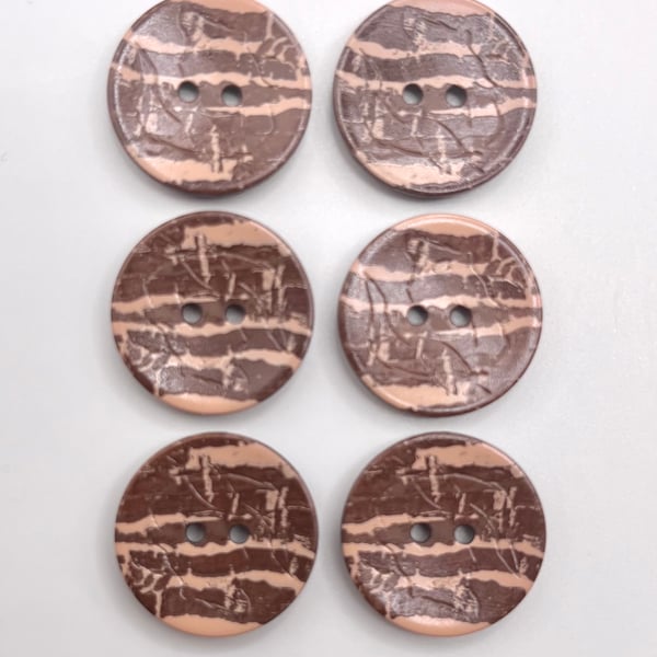 6 Natural Finish Buttons, 20mm Wide, Brown and Beige Variegated Stripes, by Dill