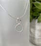 Double Sterling Silver Hammered and Bead Wire Circle Pendant Necklace - Image 2
