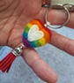 Needle Felted Pride LGBT Rainbow Heart Keychain (Keyring) with Tassel