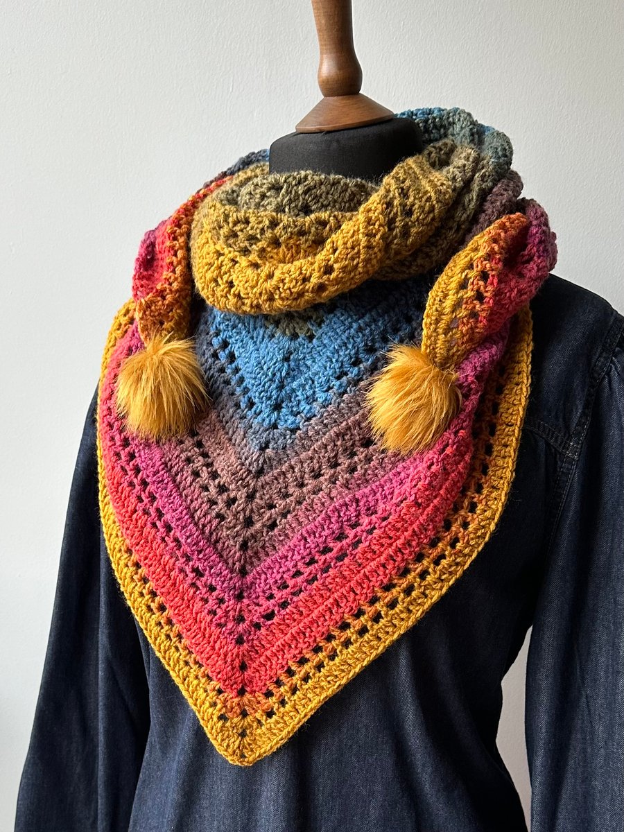 Rainbow crochet triangle scarf