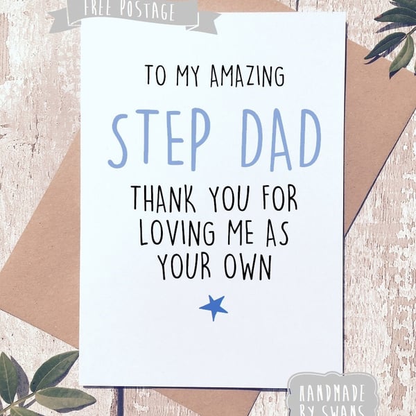 Step dad card, birthday card for step dad, card for men, card for him, card for 