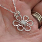 Recycled silver daisy pendant necklace, silver flower jewellery