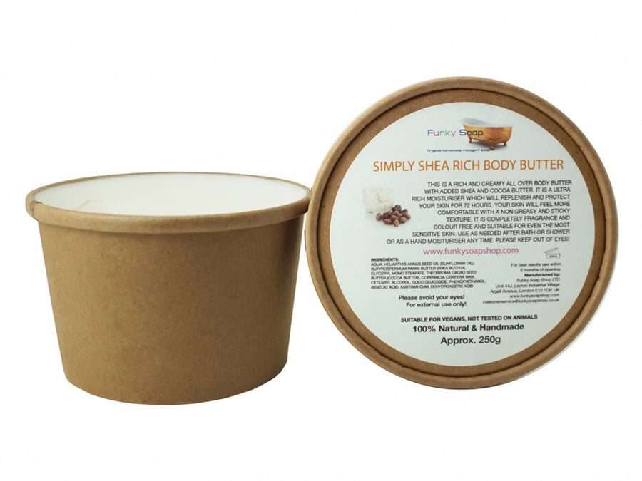 Simply Shea Rich Body Butter, 100% Natural & Handmade, Plastic Free, Kraft Tub 2