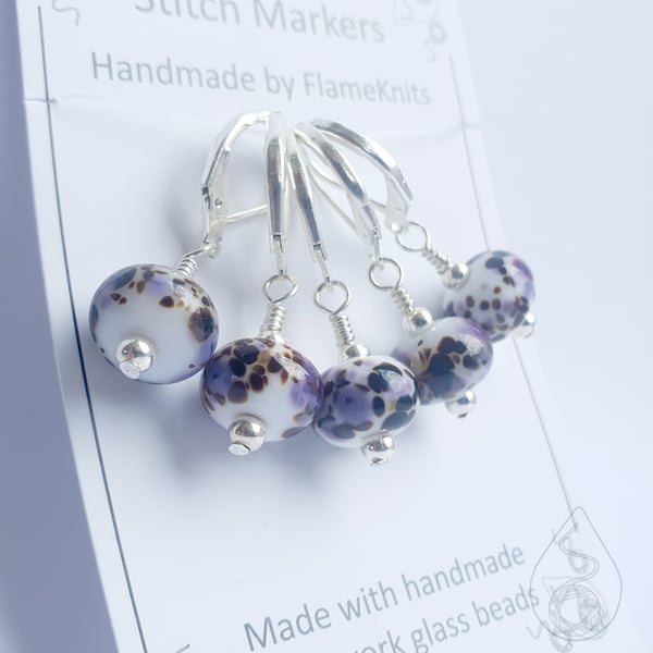 Lampwork Stitch Markers - Purple Alien