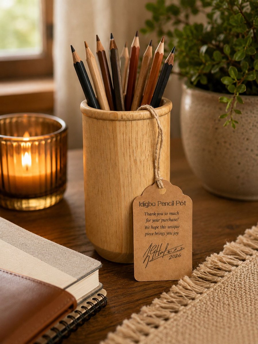 Handturned Idigbo Pencil Pot.  Handmade desk organiser
