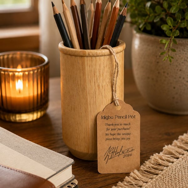 Handturned Idigbo Pencil Pot.  Handmade desk organiser