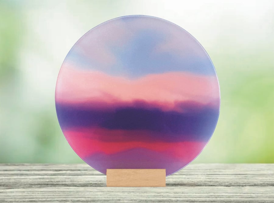 Abstract 'Purple Haze' Glass Circular Art Tile - Unique Glass Ornament