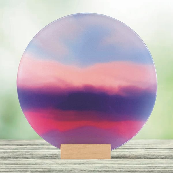 Abstract 'Purple Haze' Glass Circular Art Tile - Unique Glass Ornament