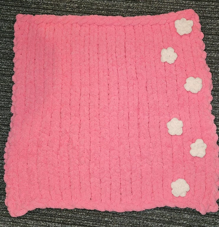 Chunky Knit Baby Blanket Plush Floral Pink Chenille Handmade Nursery Blanket