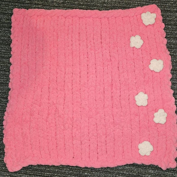 Chunky Knit Baby Blanket Plush Floral Pink Chenille Handmade Nursery Blanket
