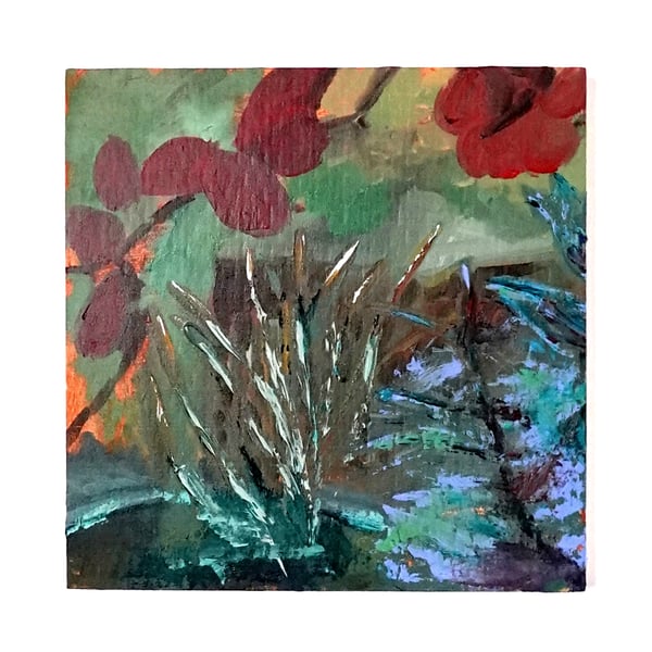 Pond Reds, Oil painting on wood panel