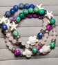 Green Handmade Sea Sediment Jasper & Rose Quartz Turtle Bracelet Coastal Beach - Image 2