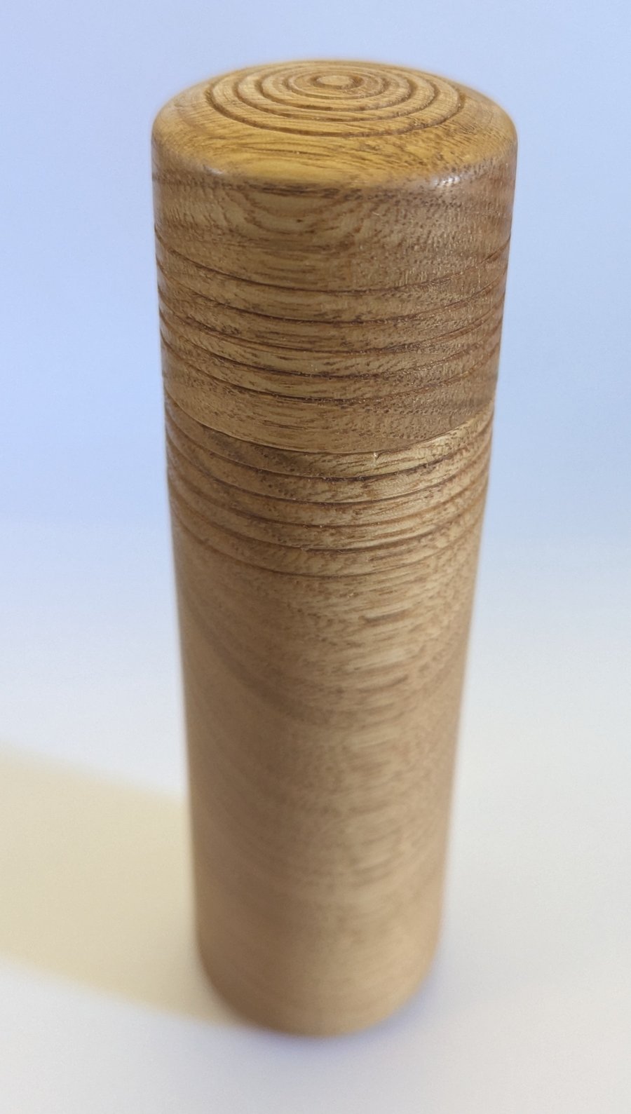 Hand-turned oak dice box (for polyhedral dice) or large needle case