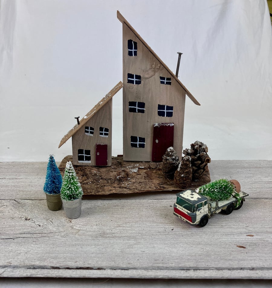 UK Handmade natural wooden house ornament. Handmade wooden gift. Hand-painted wo