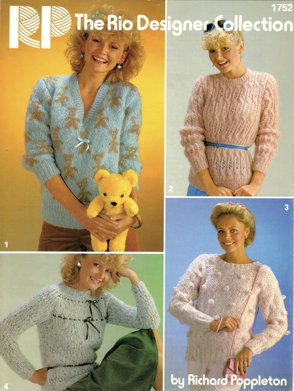Vintage Knitting Pattern 1752: Richard Poppleton   4 x Mohair type Sweaters