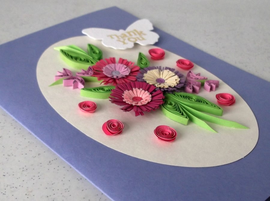 Thank you card, quilling flowers, handmade Folksy