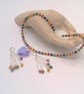 Tourmaline Cubes & Silver Spacers Necklace with Lilac Crystal Pendant & Earrings - Image 8
