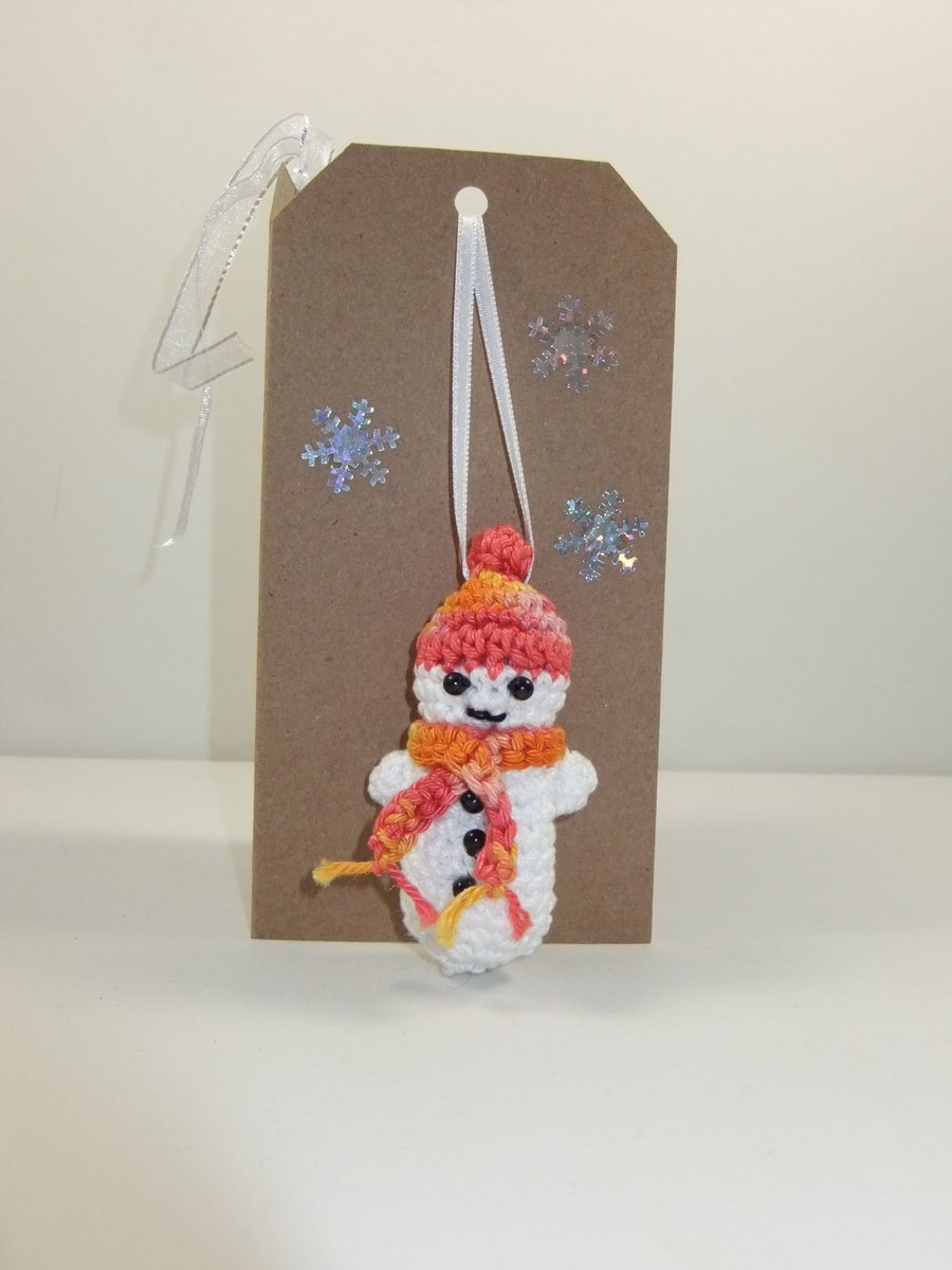 Reserved for Liz Snowman Decoration Card (Orange)