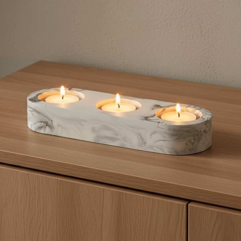 Marbled Triple Tealight Holder - Trio Candle Holder Marble Home Decor