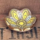 Tiny flower dish yellow and green with gold lustre