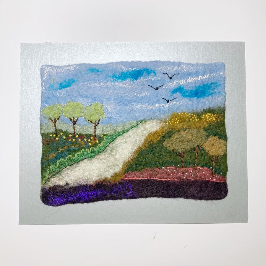 Wet felted landscape picture 10" x 8"