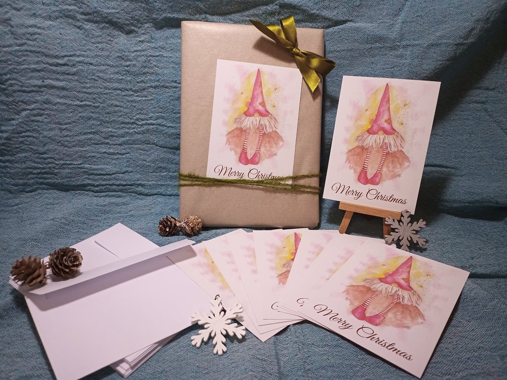 Nisse Christmas Cards – Set of 10 Nordic Gnome Watercolour Cards