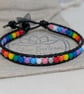 Pride flag beaded bracelet with black leather and star button - Image 6