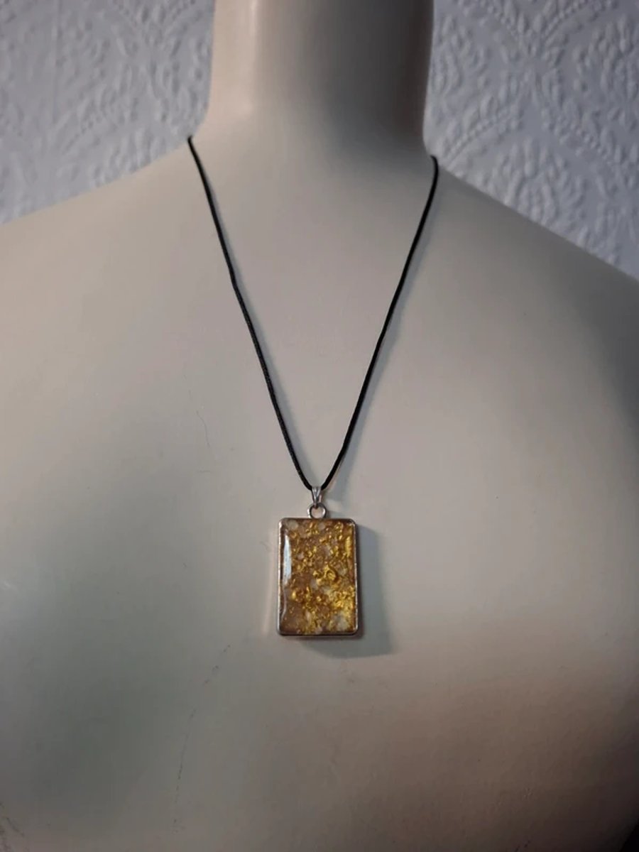 gold Sparkly Hand Made Resin Crafted Pendant 