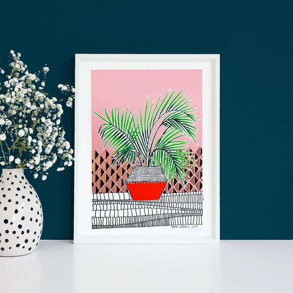 Potted Houseplant- Palm Metallic Fine Art Print- Hand Finished- Free UK shipping