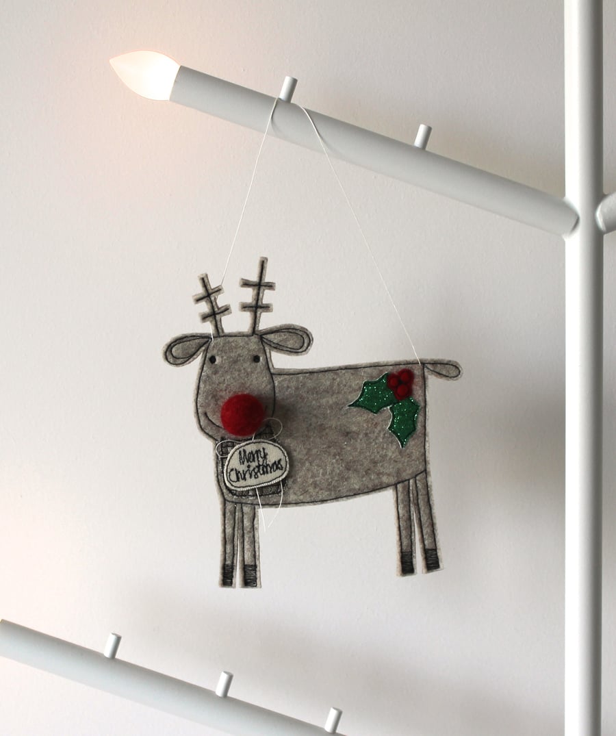 'Rudolph the Reindeer with Aerial Antlers' - Hanging Decoration