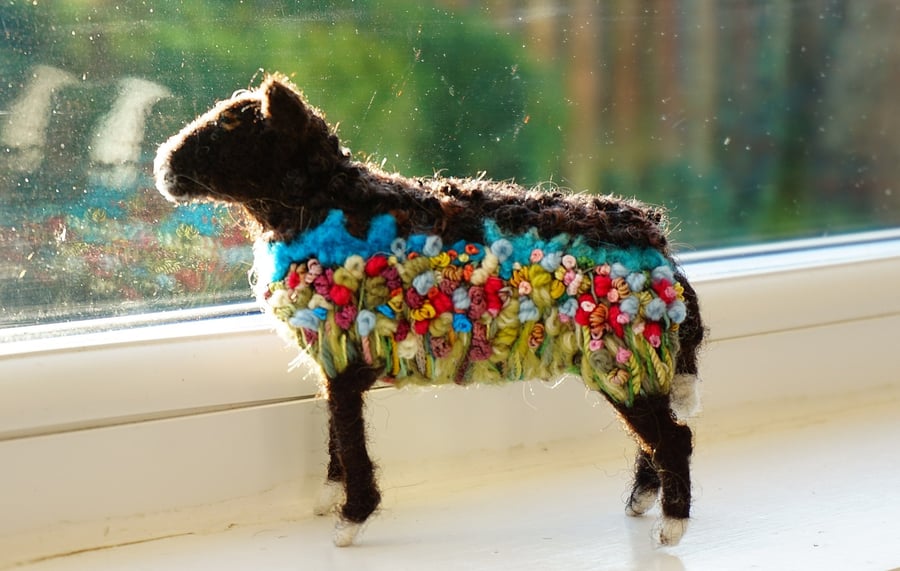 Needle Felted Embroidered Zwartbles Sheep