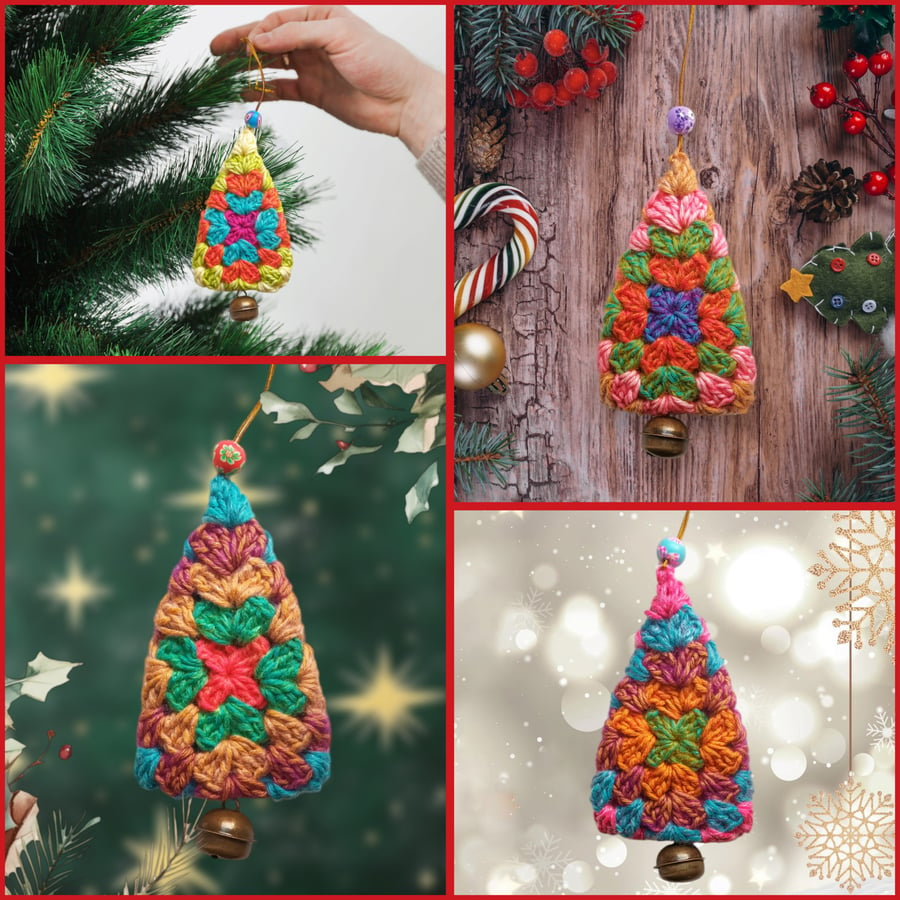 Colourful crochet retro, vintage, boho Christmas tree decorations 