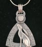 Fine silver moon gazing hare pendant