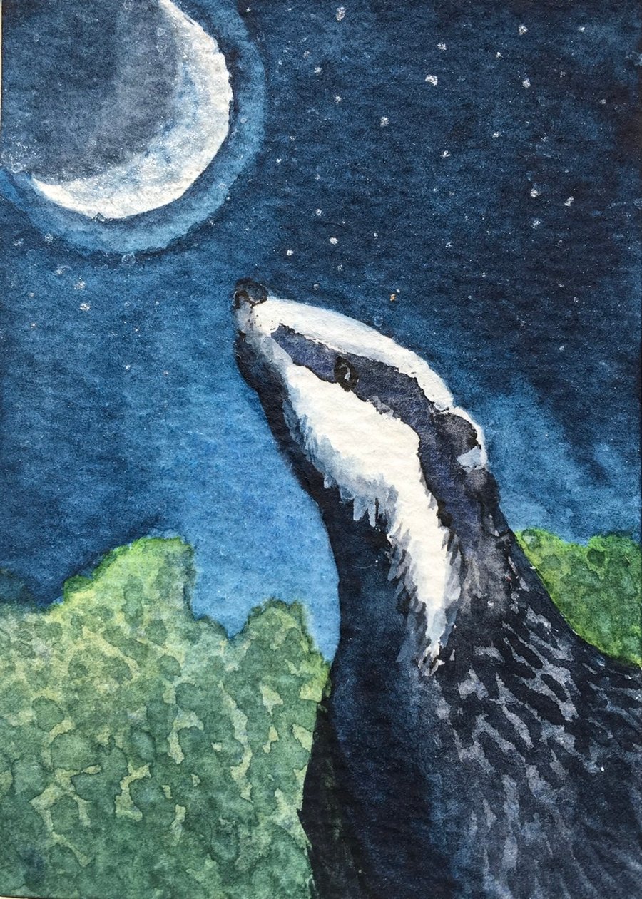 ACEO Badger Moon hand painted art