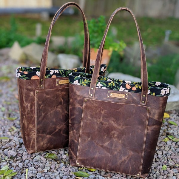 Genuine leather tote bag, rustic leather bag, leather shoulder bag, chocolate le