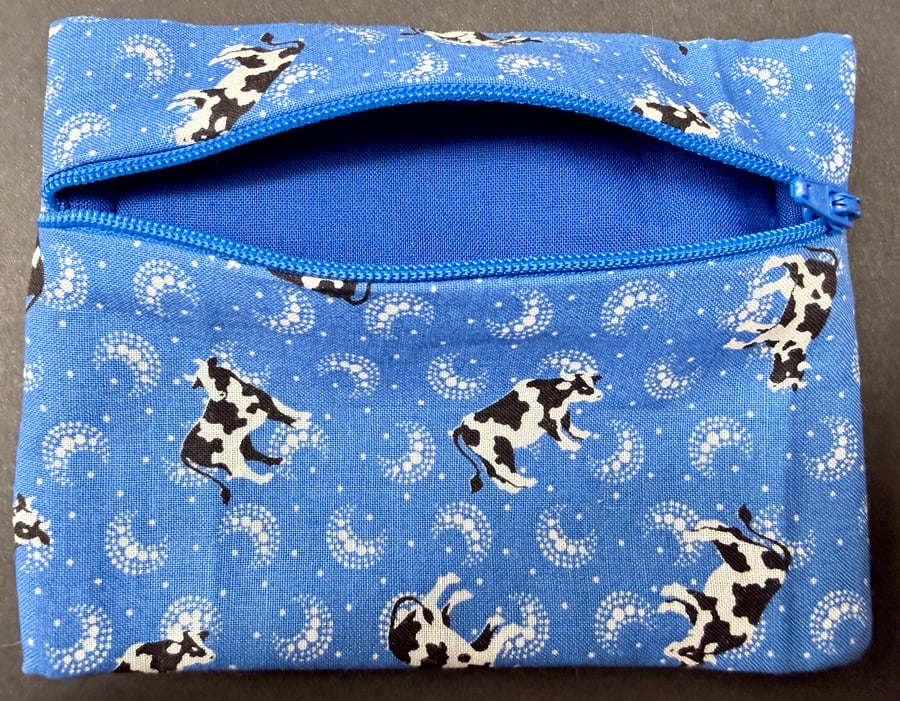 Small zipped purse - mini dinosaurs in cream with swirl lining and brown zip
