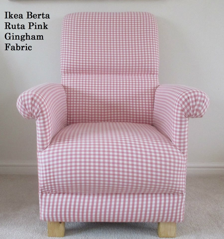 Ikea Berta Ruta Fabric Adult Chair Pink Gingham Check Nursery Kitchen Lounge