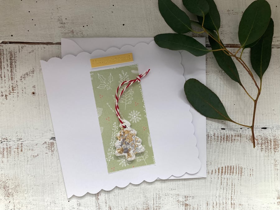 Hand made christmas card, gift and card rolled into one, christmas hanger