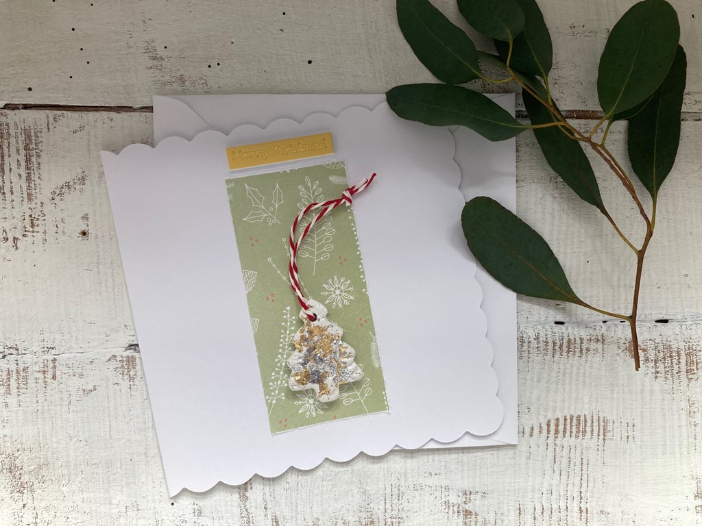 Hand made christmas card, gift and card rolled into one, christmas hanger