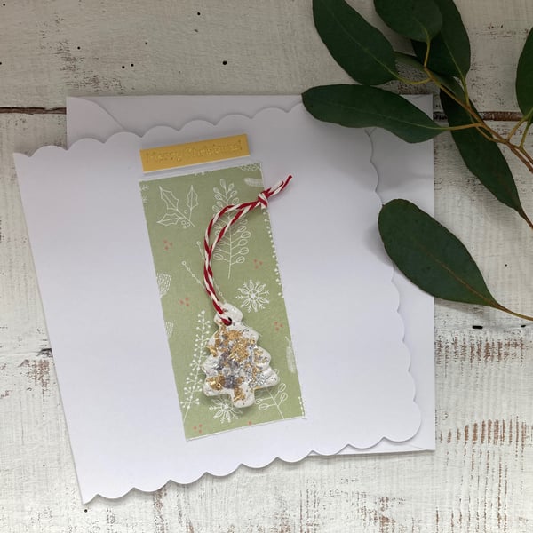 Hand made christmas card, gift and card rolled into one, christmas hanger