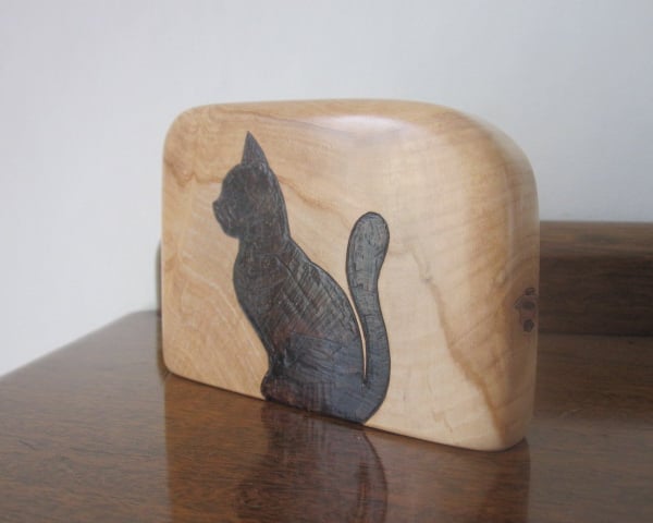 Spalted Sycamore Ornament with Cat Design