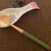 Cherry Wood Cooking Spoon- with Green Handle.