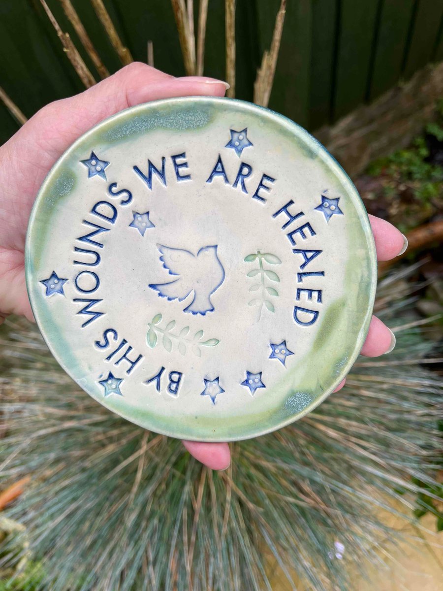 handcrafted Ceramic Bible Verse Plate - By His Wounds We Are Healed