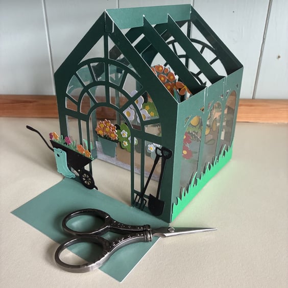 Handmade 3D Greenhouse with flowers card